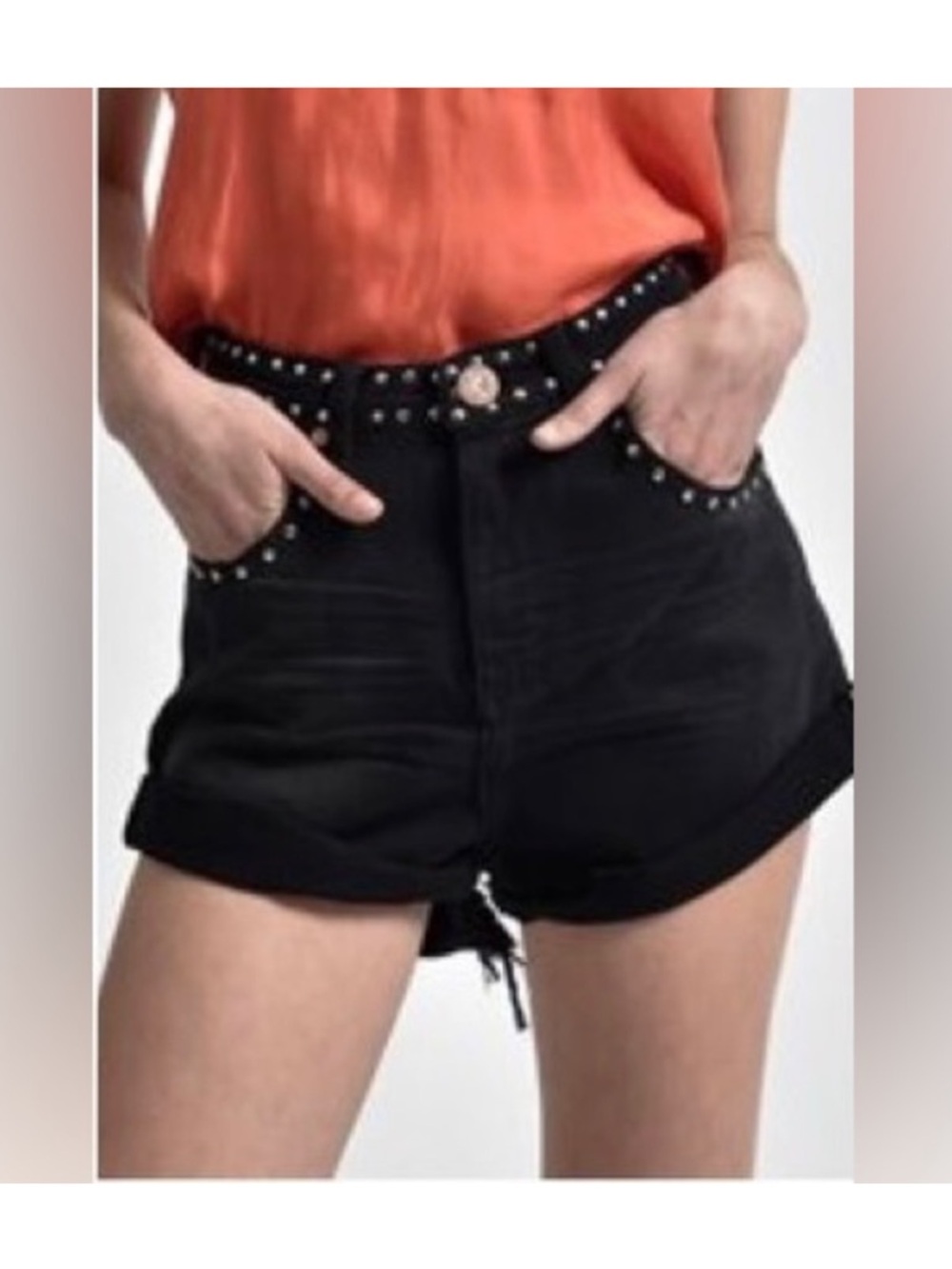 One Teaspoon Black High-Waist Studded Roll-Hem Shorts sz 25 NWOT
